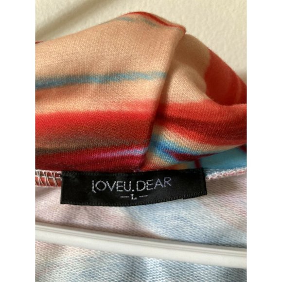 Loveu.Dear L/S Hooded Tunic Top Orange Blue Swirl Size Large Women's - Picture 4 of 5